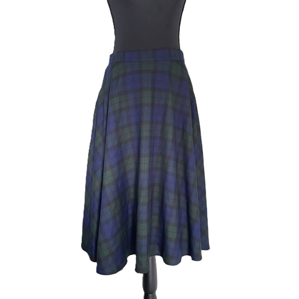 Hell Bunny Vixen Blackwatch Plaid Tartan A-Line Swing Skirt Green Blue Size S